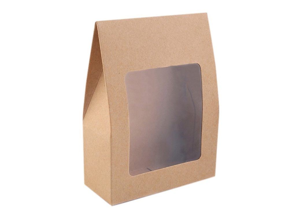 Papírová krabice natural s průhledem 9,5 x 13 x 4 cm - hnědá přírodní