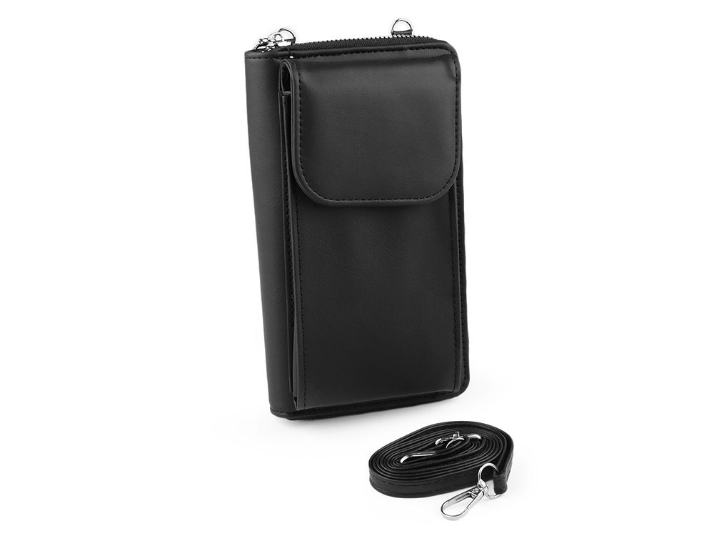Peněženka s kapsou na mobil přes rameno crossbody 11x19cm - 5 černá