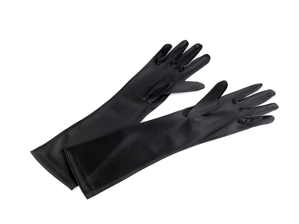 Společenské saténové rukavice 40 cm, 60 cm - 2 (40 cm) černá