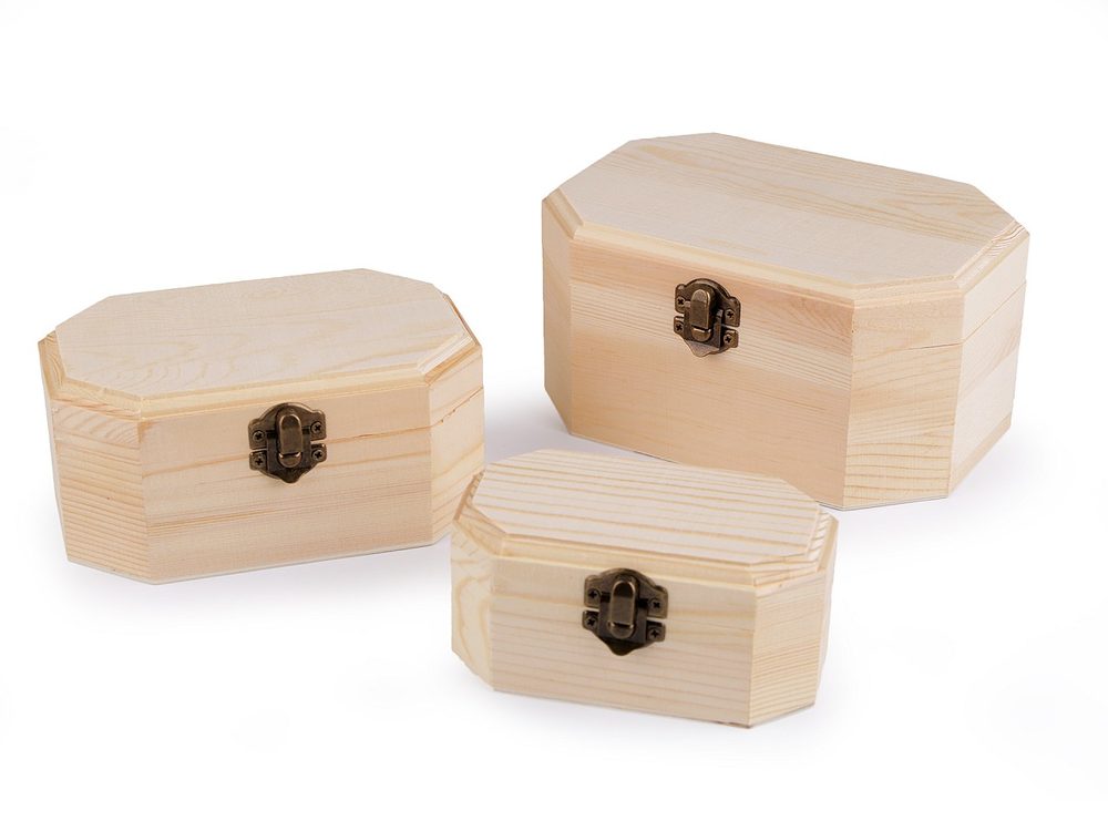 Dřevěná krabička k dozdobení sada 3 kusy - přírodní