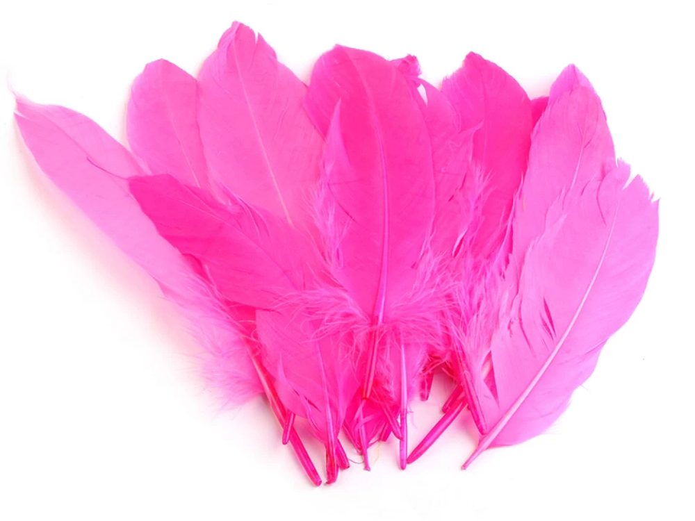 Husí peří délka 15-21 cm balení 5 kusů - 17 růžová ostrá sv. neon