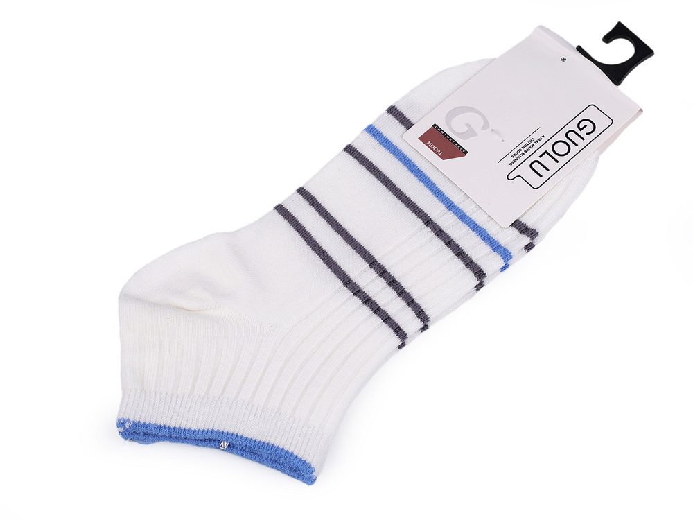Pánské / chlapecké bavlněné ponožky kotníkové - 7 bílo-modrá šedá