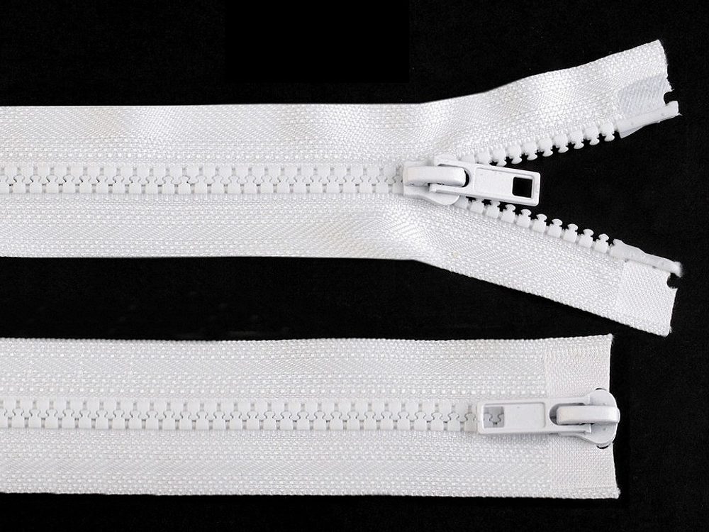 Zip kostěný 5 mm dělitelný 2 jezdce 85 cm (bundový) - 101 White