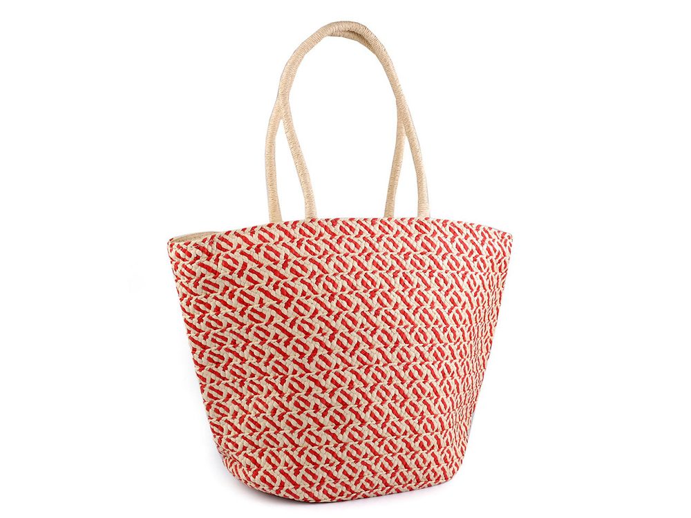 Letní / plážová taška z papírové slámy 34x45 cm - 2 červená