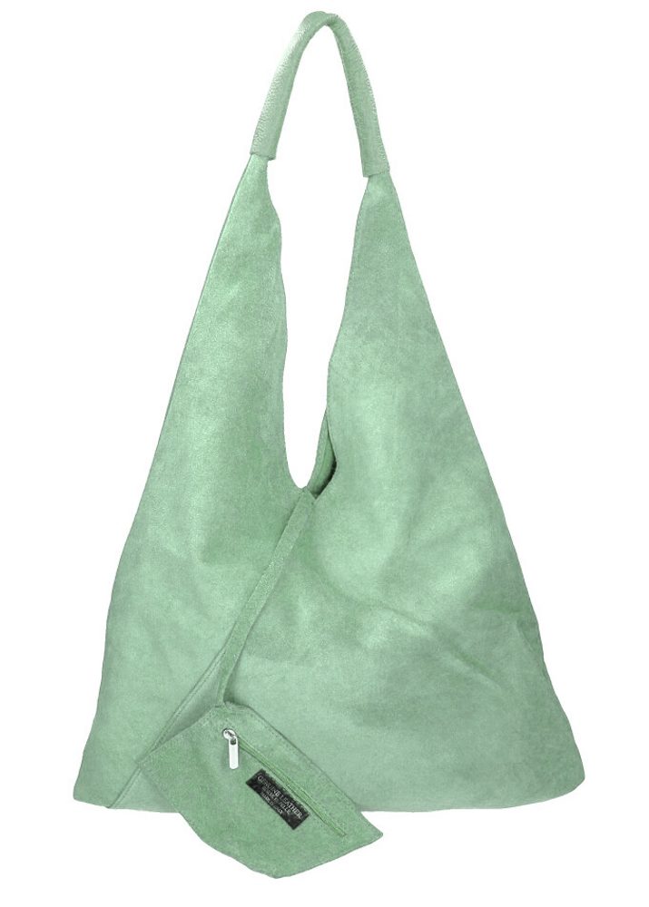 Kožená velká dámská kabelka přes rameno Alma mentolová zelená
