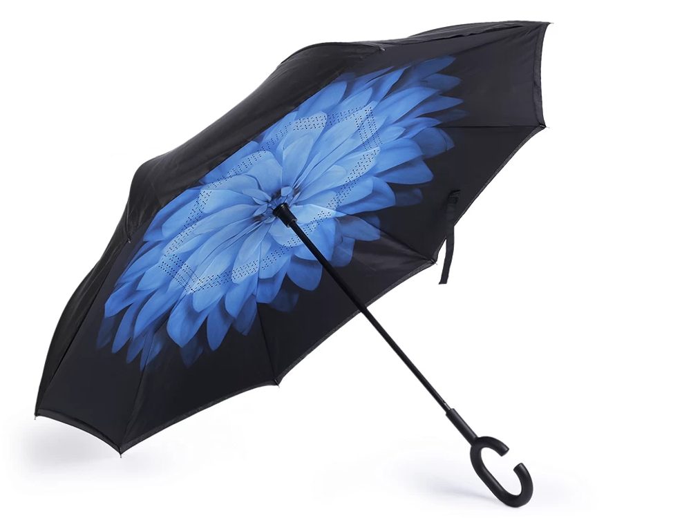 Obrácený deštník dvouvrstvý - 12 modrá květ