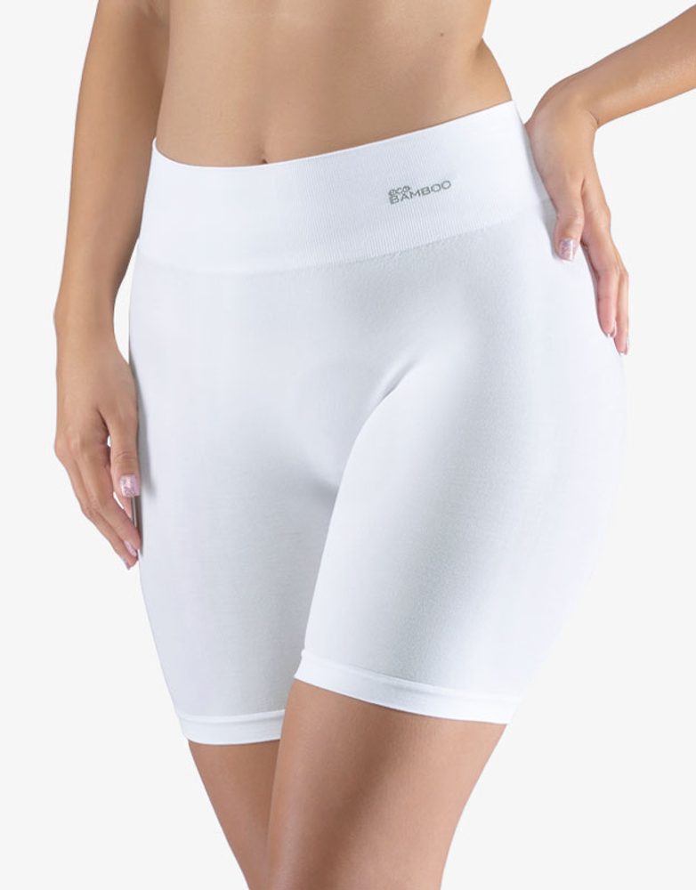 GINA dámské boxerky prodloužené, kratší nohavička, bezešvé, klasické, jednobarevné Eco Bamboo 03019P - bílá - L/XL