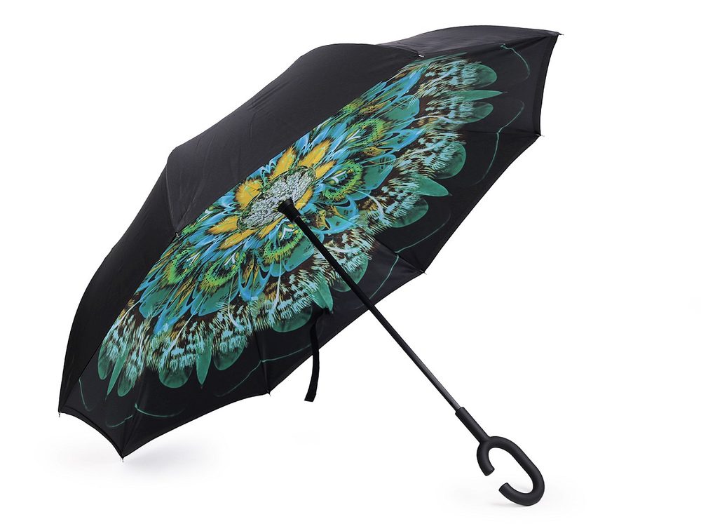 Obrácený deštník dvouvrstvý - 10 zelená pírko