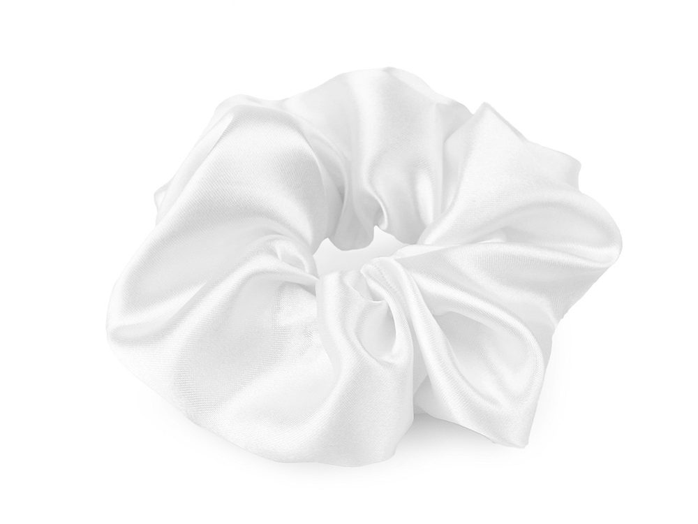 Saténová scrunchie gumička do vlasů - 01 bílá