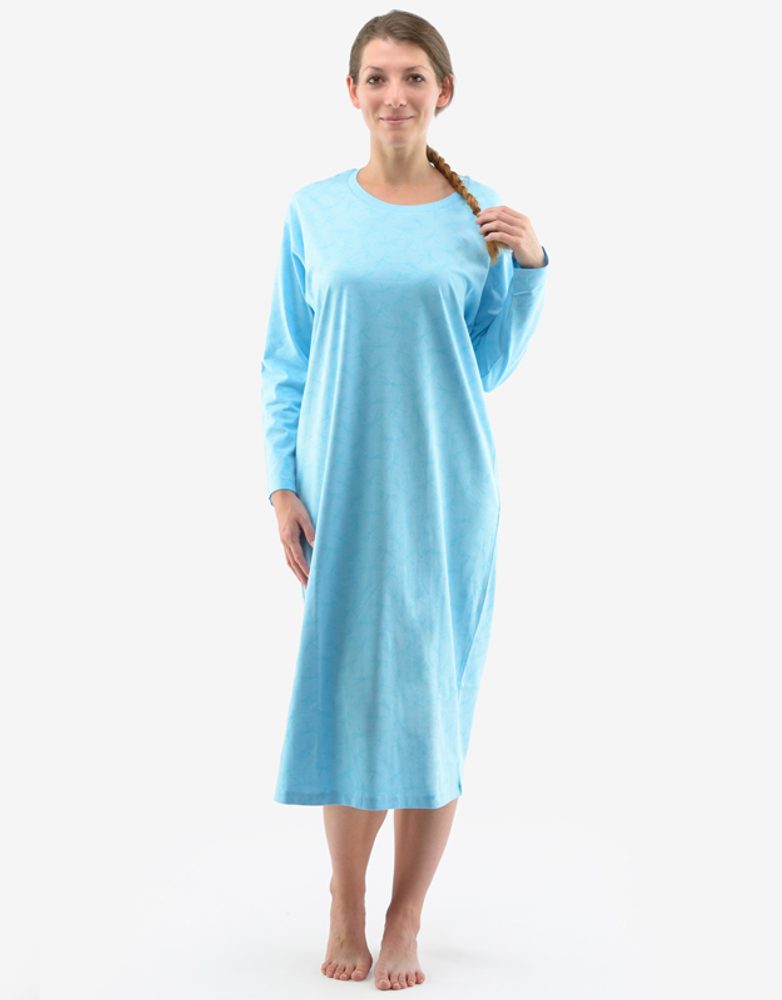 GINA dámské košilka noční dámská dlouhý rukáv, šité, s potiskem Pyžama 2022 19131P - sv. tyrkysová azurová - XXL