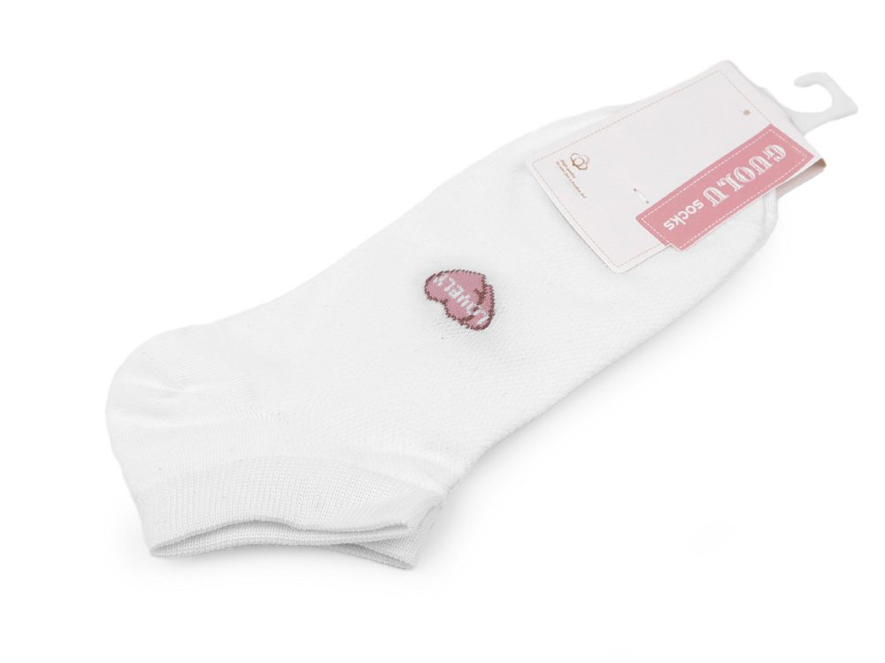 Dámské / dívčí bavlněné ponožky kotníkové - 1 bílá srdce
