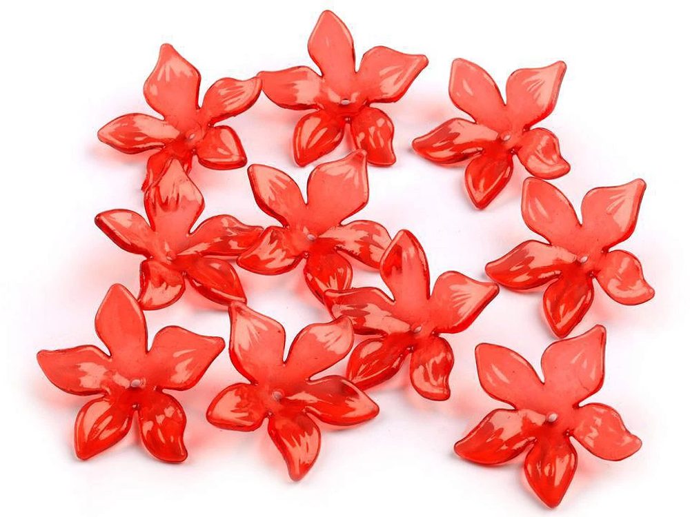 Plastové korálky květ / sukýnka Ø25-29 mm 20 kusů - 1 (14) červená rumělka