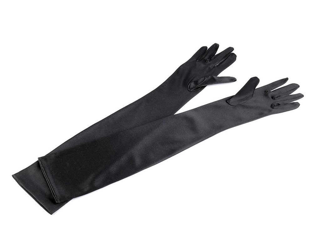 Společenské saténové rukavice 40 cm, 60 cm - 1 (55 cm) černá