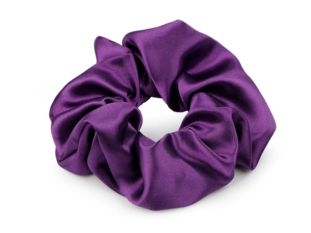 Saténová scrunchie gumička do vlasů - 34 fialová tm.