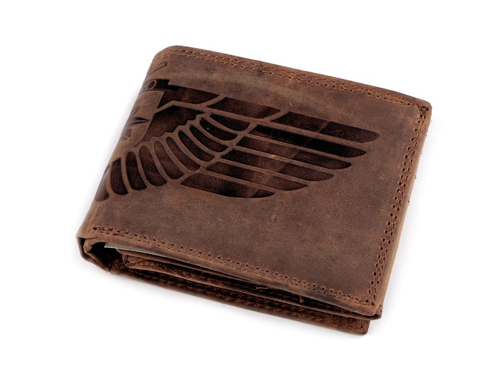 Pánská kožená Peněženka - 9,5x12 cm - Pro Myslivce, Rybáře, Motorkáře - 27 hnědá křídlo