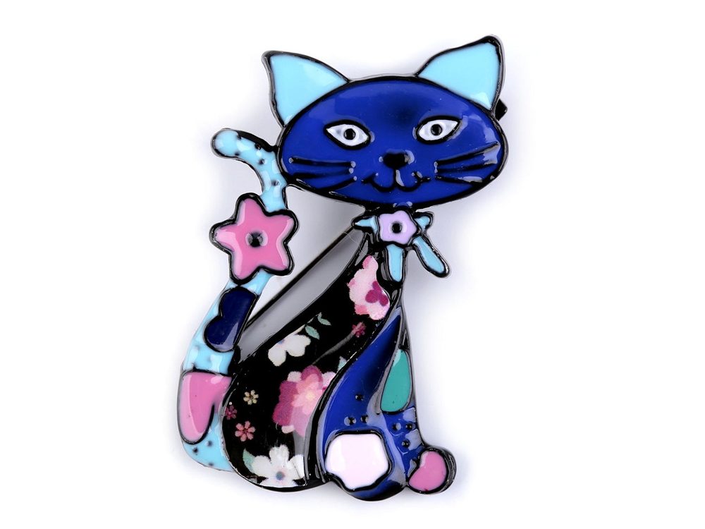Kovová brož pes, kočka - 3 modrá kočka