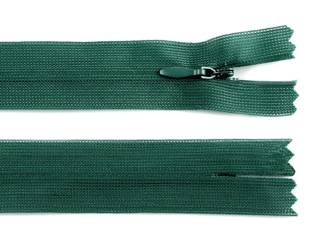 Spirálový zip skrytý šíře 3 mm délka 40 cm dederon - 272 zelená piniová