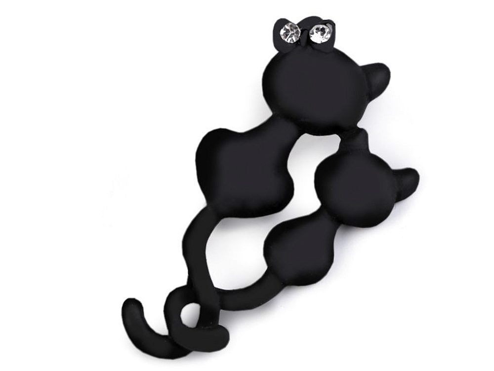 Brož pes, kočky s broušenými kamínky - 2 černá kočka