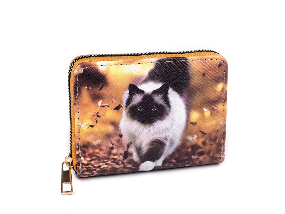 Dámská / dívčí peněženka kočky 9,5x12,5 cm - 3 béžová tm.