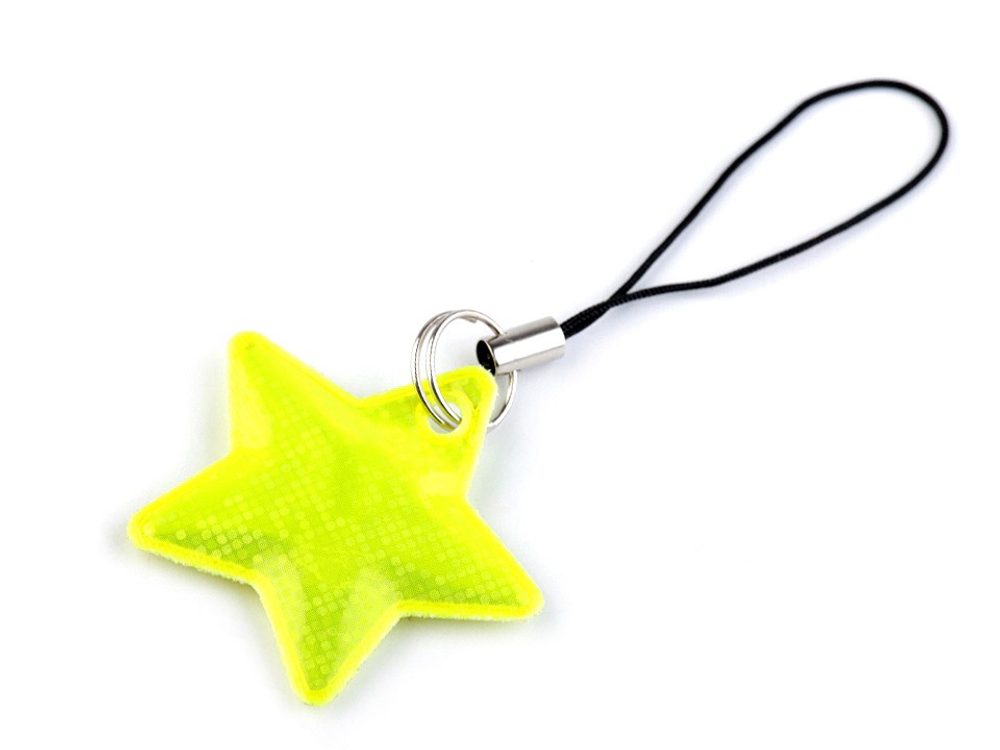 Reflexní přívěsek / taháček hvězda - 2 žlutozelená ost. reflexní
