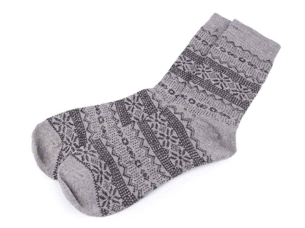 Pánské zimní ponožky norský vzor - 1 šedá světlá