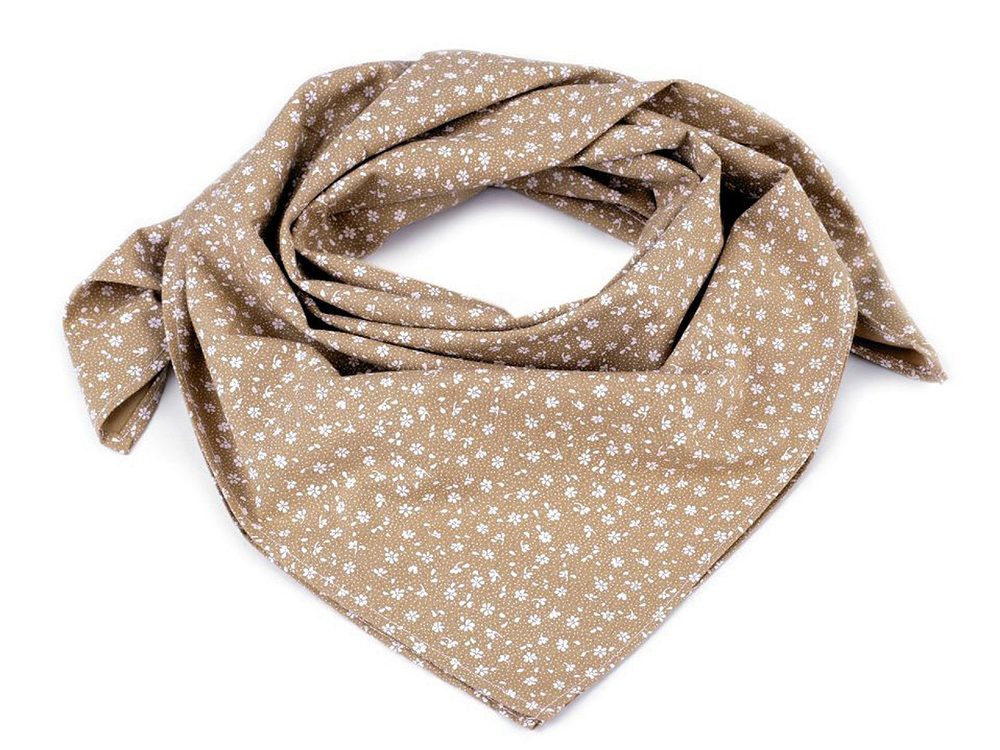 Bavlněný šátek s květy 65x65 cm - 17 (bsp121) béžová bílá