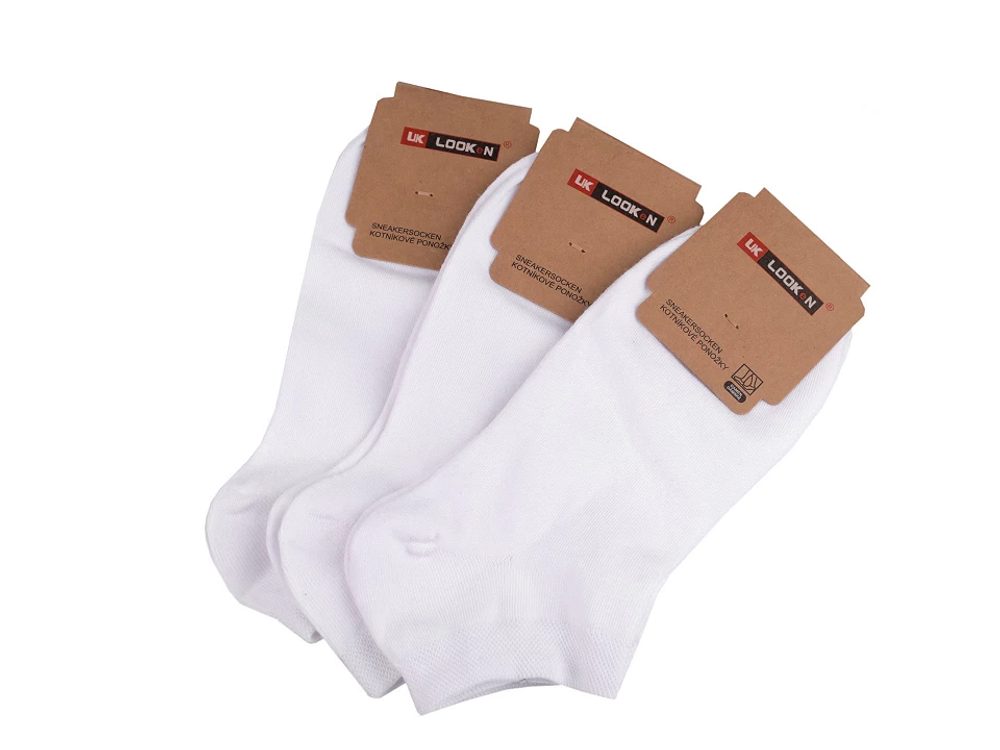 Dámské bavlněné ponožky kotníkové 3 páry - 35-38 bílá