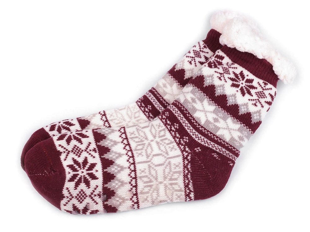 Ponožky zimní s protiskluzem, dlouhé - 28 (vel. 35-38) bordó sv.