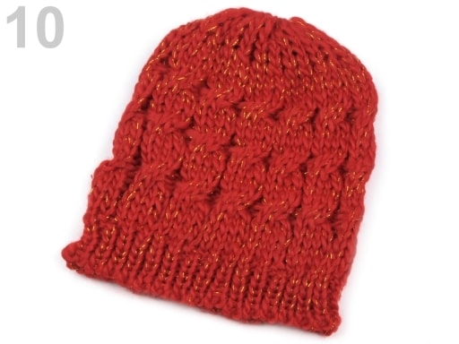 Pletená čepice s lurexem - 10 červená