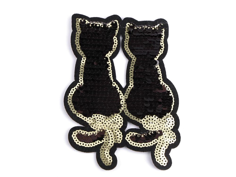 Nažehlovačka kočky s oboustrannými flitry - 2 černá zlatá