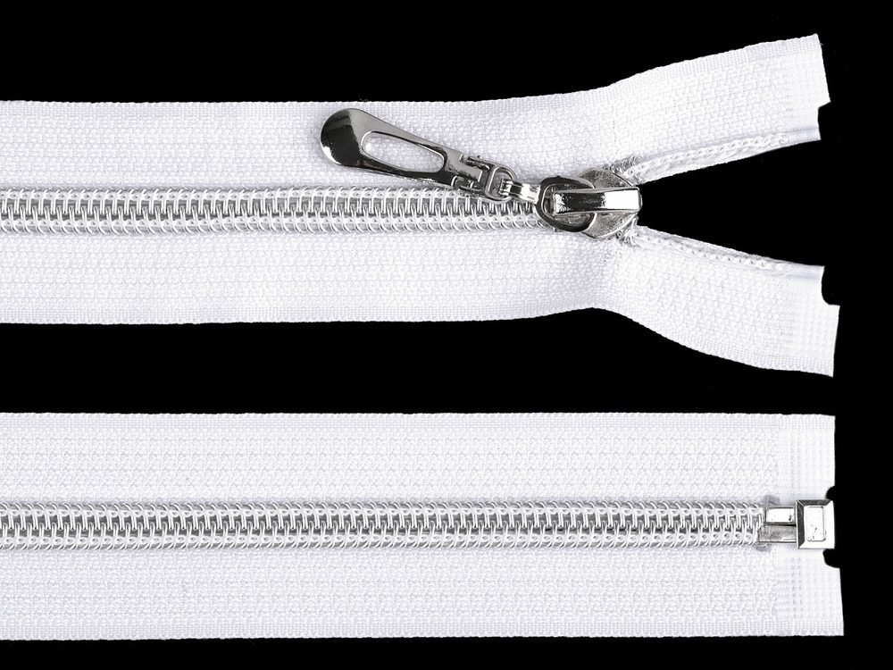 Spirálový zip se stříbrnými zoubky šíře 7 mm délka 55 cm - 101 bílá