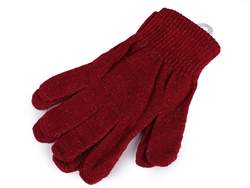 Dámské / dívčí pletené rukavice s lurexem - 3 červená