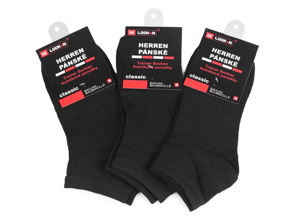 Pánské bavlněné ponožky kotníkové 3 páry - 1 (vel. 39-42) černá
