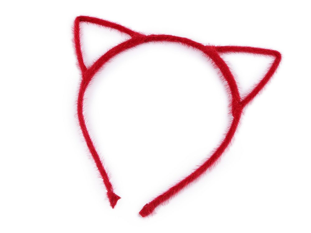 Chlupatá čelenka do vlasů kočka - 3 červená