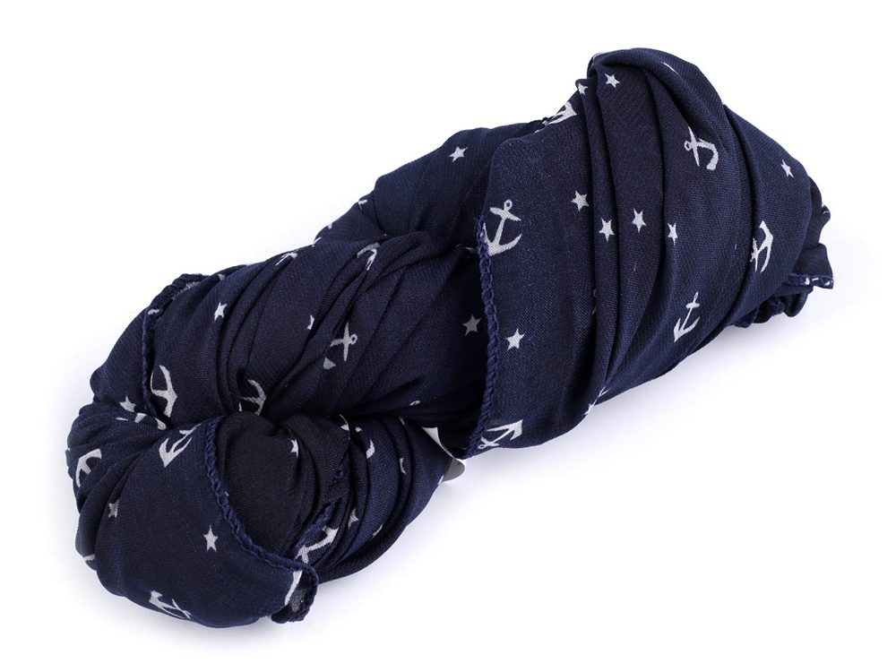 Letní šátek / šála kotva 80x170 cm - 7 modrá tmavá hvězda