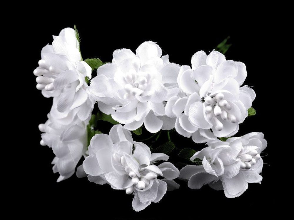 Umělý květ na drátku 6 ks - 1 bílá