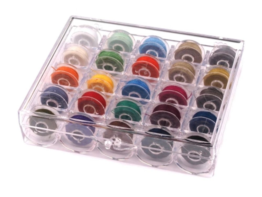 Box na cívky s náplní do šicího stroje nízké - mix barev