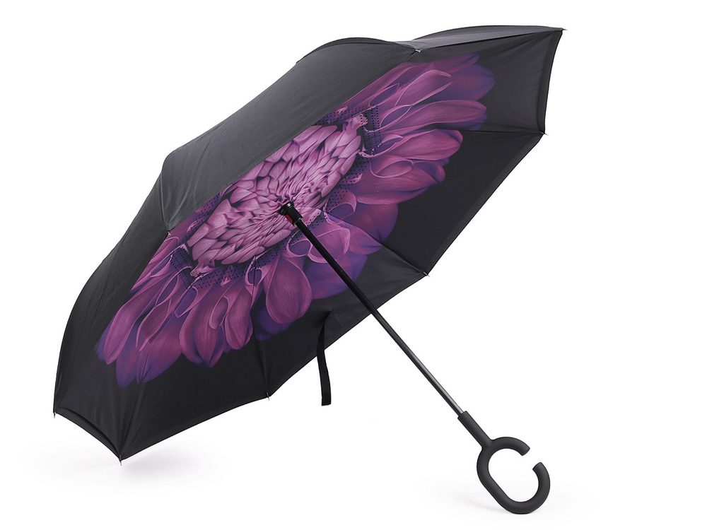 Obrácený deštník dvouvrstvý - 8 fialová květ