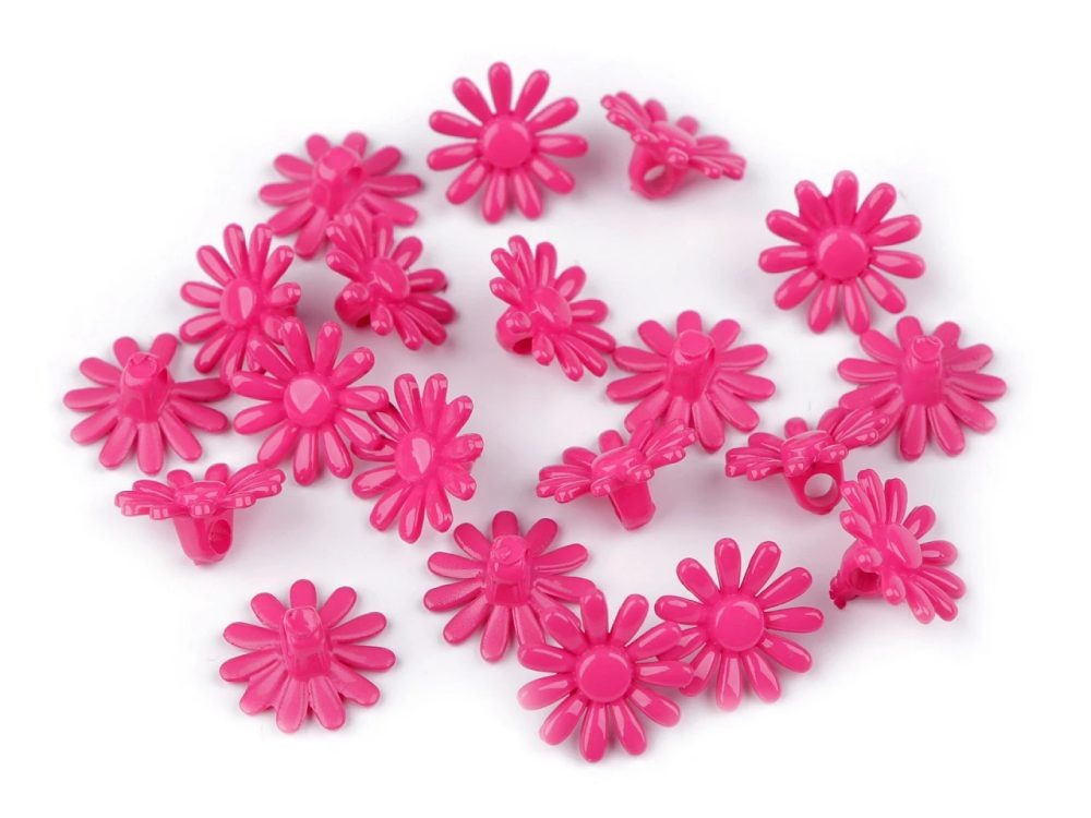 Plastové knoflíky / korálky květ Ø15 mm 20 kusů - 3 pink