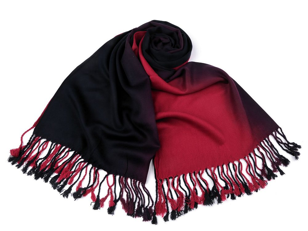 Šátek / šála ombré s třásněmi 65x180 cm - 26 černá červená