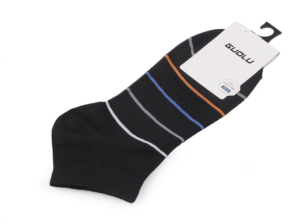 Pánské / chlapecké bavlněné ponožky kotníkové - 10 černá proužky