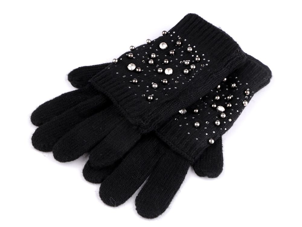 Dámské vlněné rukavice s perlami a kamínky "2 v 1" - 6 černá