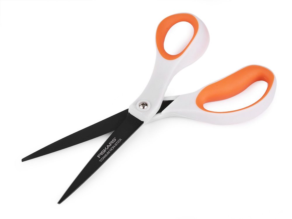 Nůžky Fiskars titanové délka 21 cm - bílá oranžová