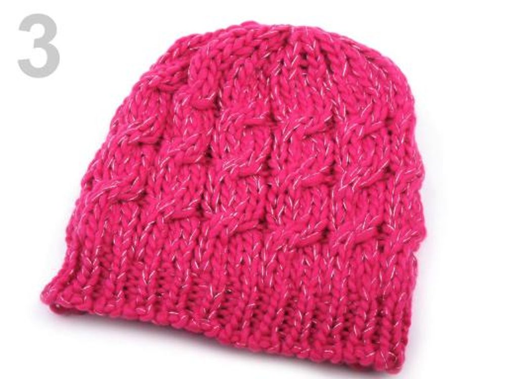Pletená čepice s lurexem - 3 růžová sytá