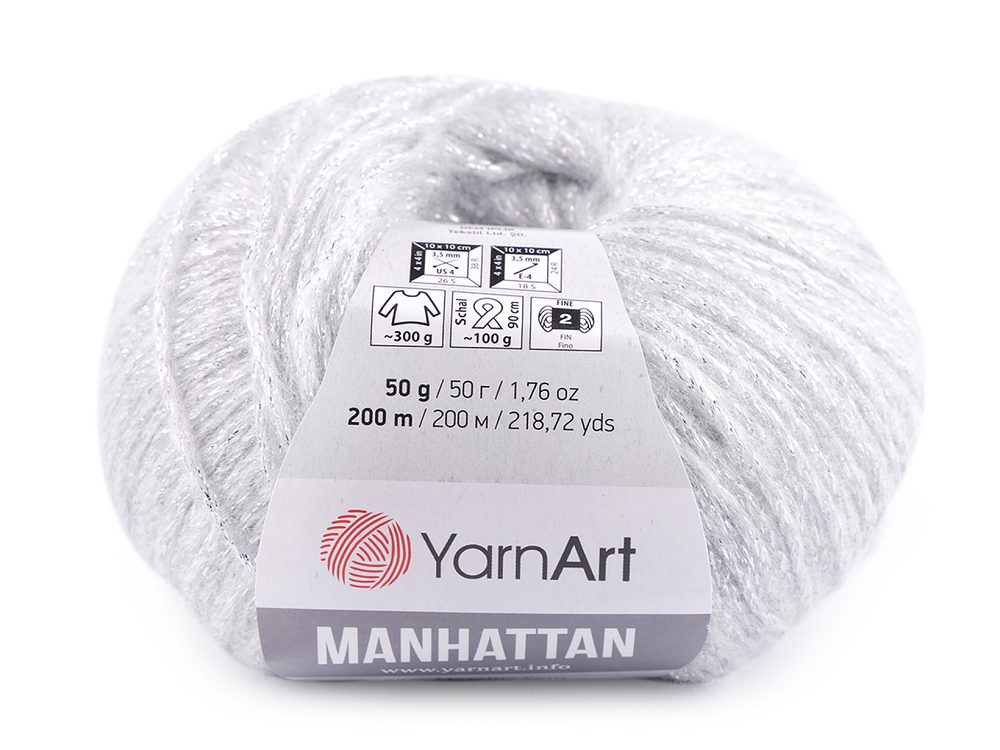 Pletací příze Manhattan 50 g - 1 (901) šedá nejsvětlější stříbrná