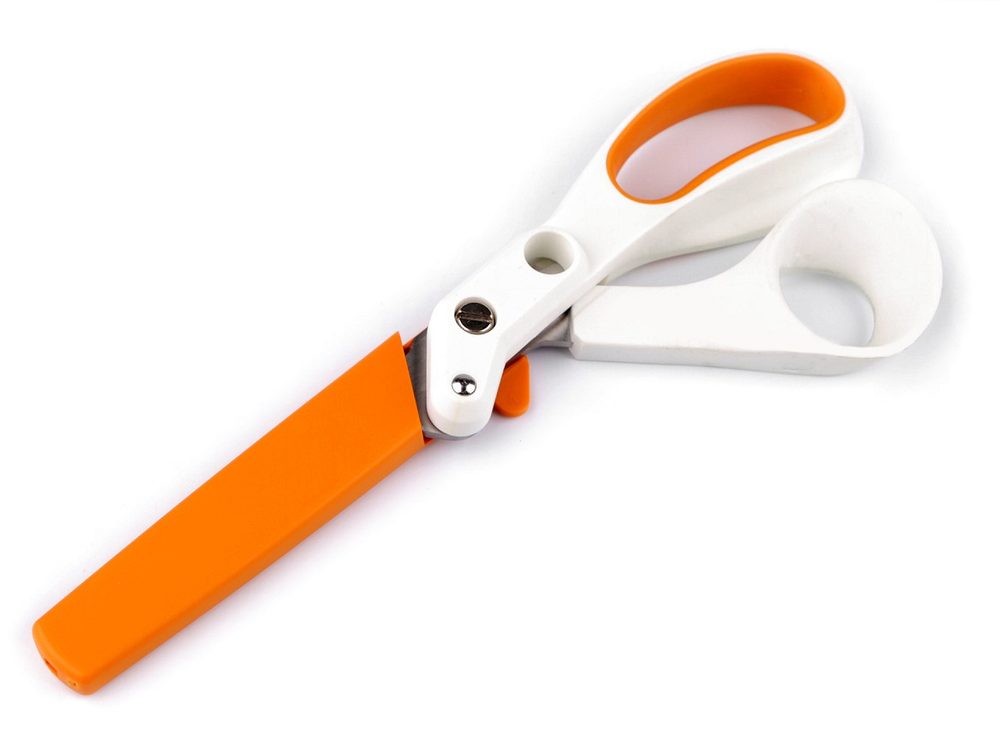 Krejčovské nůžky Fiskars na silné látky délka 21 cm - bílá oranžová