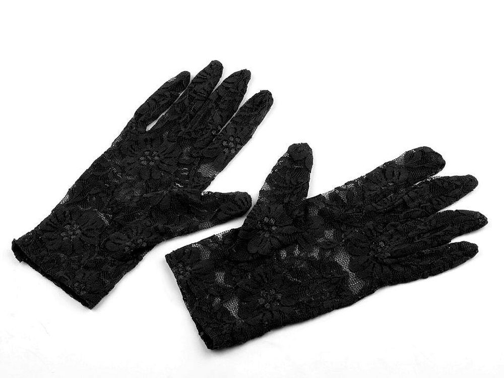 Společenské rukavice 21 cm krajkové - 1 černá