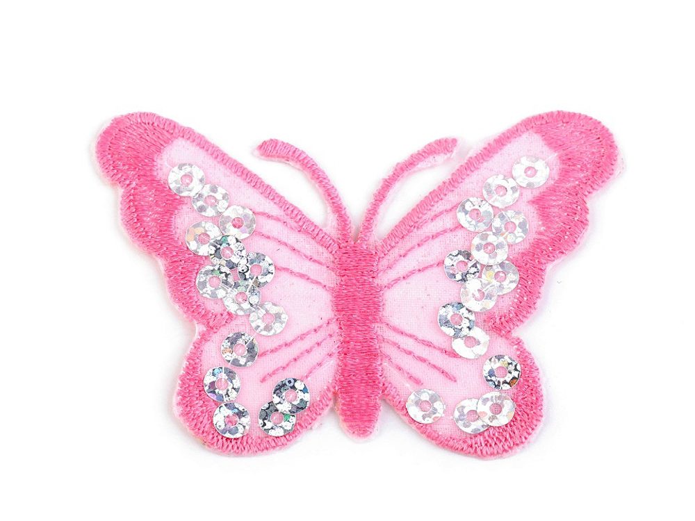Nažehlovačka motýl s flitry - 3 růžová