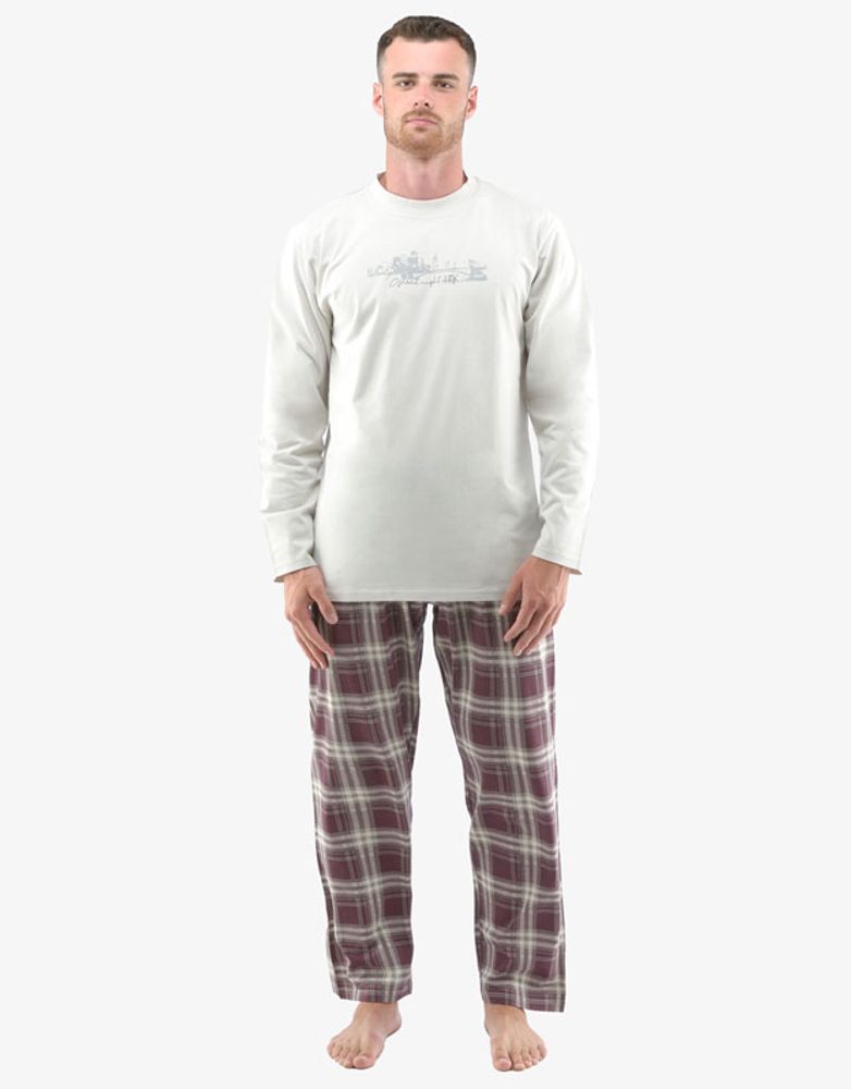Dlouhé pánské pyžamo - sv. šedá hypermangan - XL