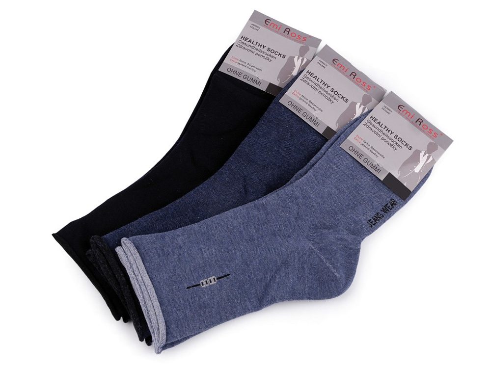 Pánské bavlněné ponožky se zdravotním lemem 3 páry - 1 (vel. 39-42) mix